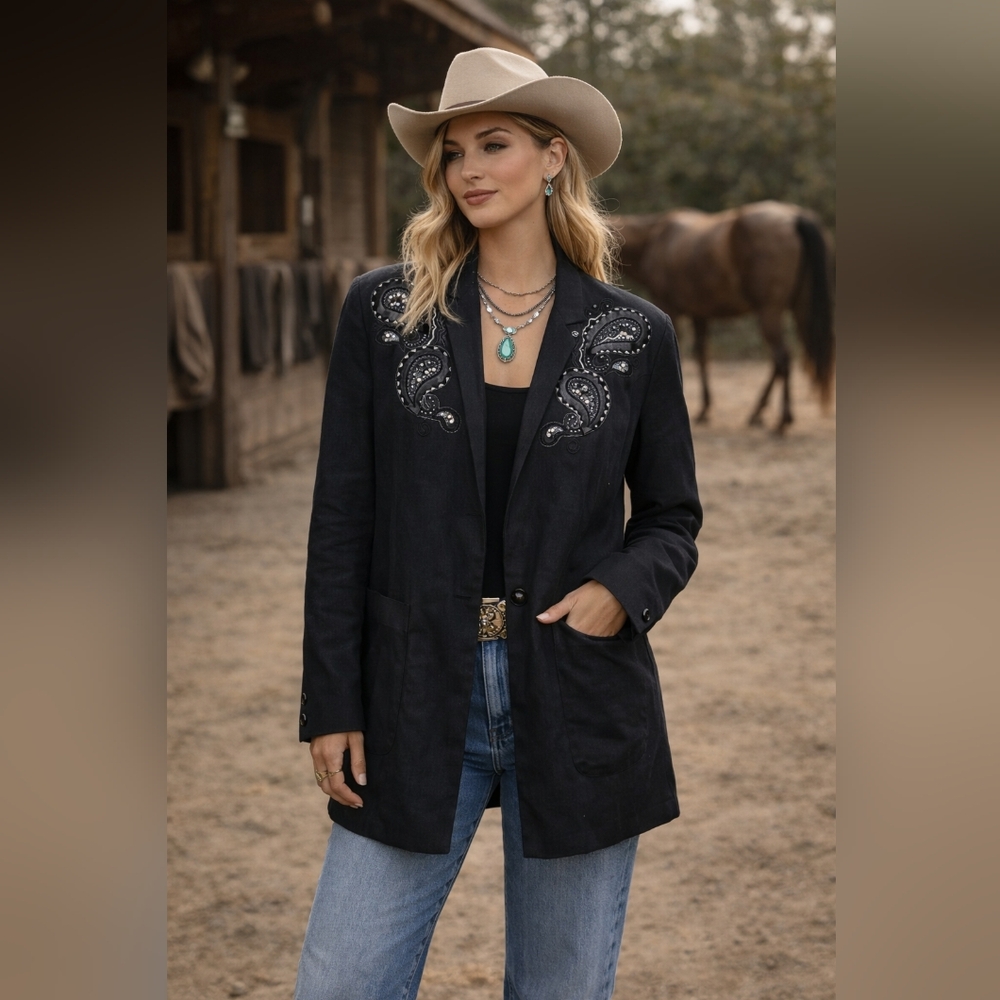 Boho Embroidered Blazer  Western Chic  Festival Jacket.pit To Pit 20" Hips 20" - Picture 2 of 8